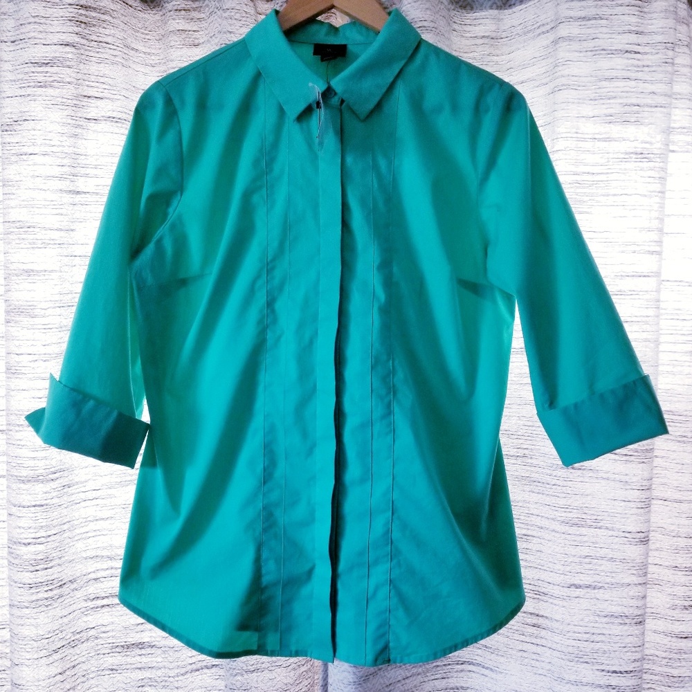 Worthington 3/4 Sleeve Career Blouse Green Medium